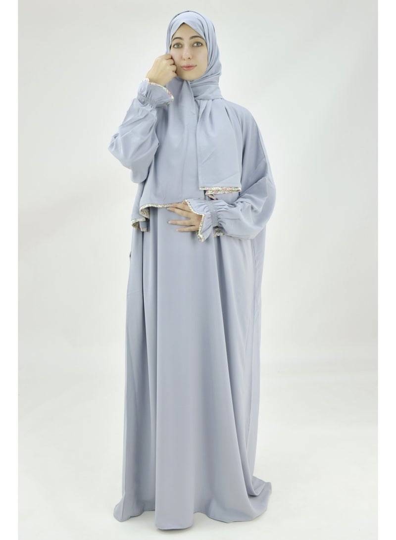  داماس كولكشن باس صلاة نسائي قطعة واحدة من قماش كريب فوكا فاخر مع وشاح متصل وجيب – ملابس صلاة شرعية مريحة - Image 2